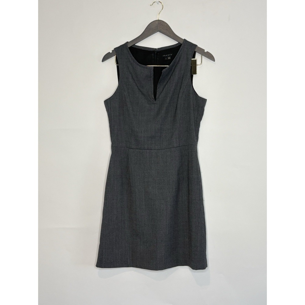Theory Sheath Dress Women 6 Gray Herringbone Otilie Appoint Wool Blend Sleeveles